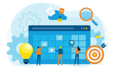 design concept Business planning and Business people team meeting working with digital online calendar. Flat vector illustration cartoon.	
