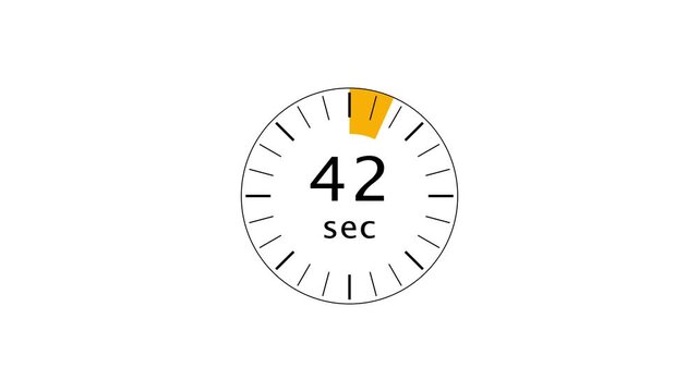 45 second countdown timer animation. Countdown timer clock animation. Clock timer number on white background.