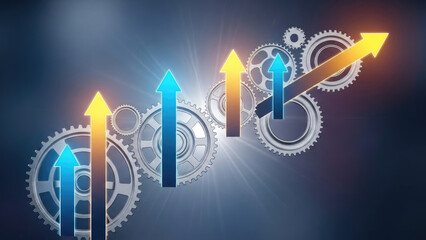 Business Growth and Success with Gears and Upward Arrows.