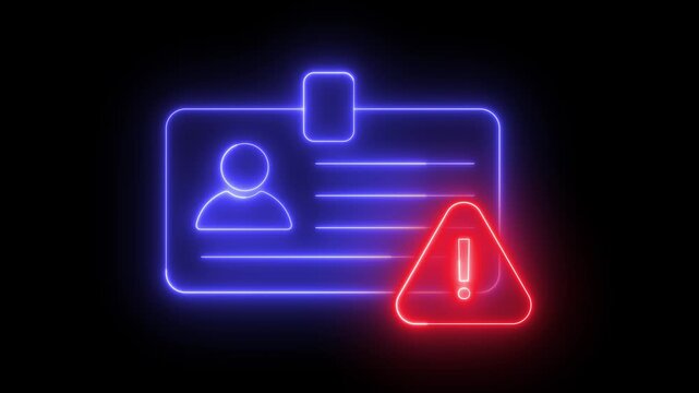 Neon light effect animation of an ID icon with a warning sign