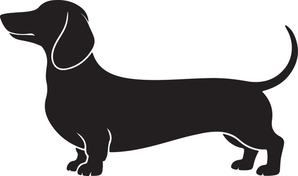 Dachshund Dog Silhouette Vector,Cute Sausage Dog Black Icon