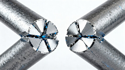 Close-Up of Cut Metal Pipes with Sharp Edges and Shiny Surfaces on White Background
