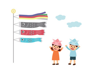 鯉のぼりを見上げる子ども達