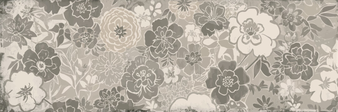 Vintage floral pattern with muted beige and gray tones