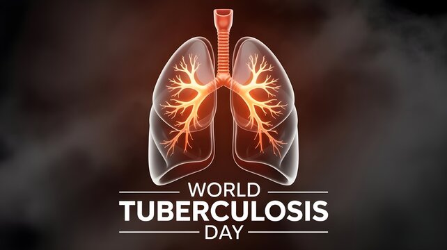 Illustration of lungs with bacteria for world tuberculosis day on a dark background with smoke
