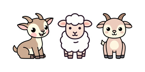 Obraz premium Cute Cartoon Goats and Sheep Illustration.
