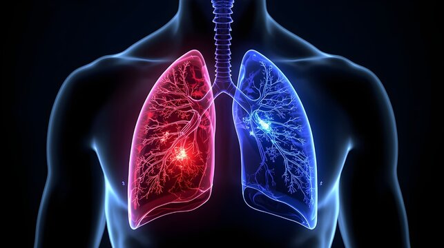 Vector human bronchi lungs anatomy structure with abstract 3d geometry lines and gradient waves art to asthma world tuberculosis health day or medicine respiratory system organ on dark background