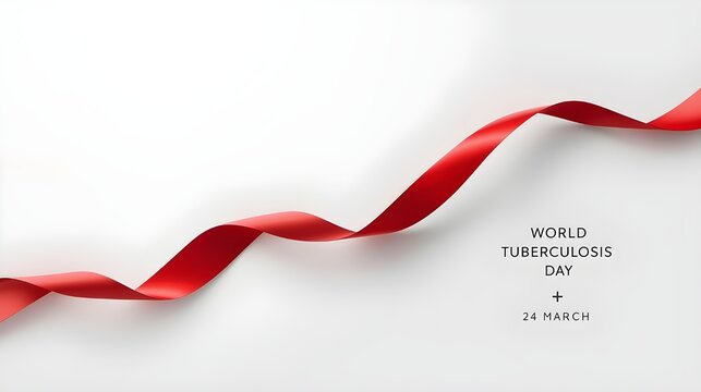 World tuberculosis day banner with red ribbon and global map background