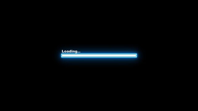 Digital glowing technology loading and processing bar animation .neon light progress bar animated on black background, Loading bar animation.