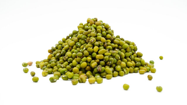 Pile of green mung beans isolated on white