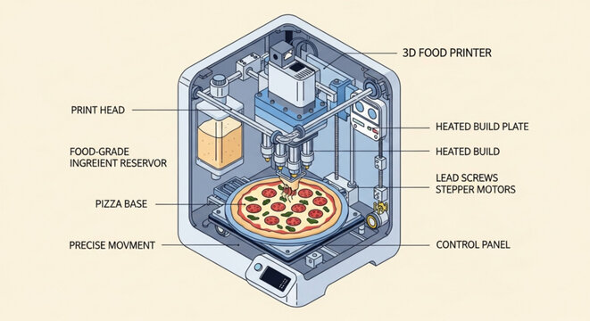 3d food printer making pizza labeled diagram of pizza maker machine with parts