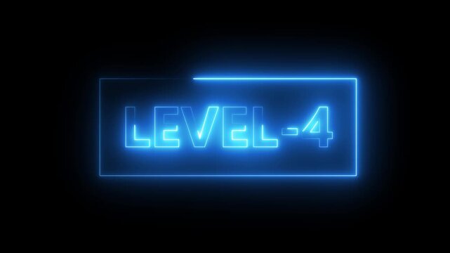 Glowing Blue Neon Level 4 Sign with Futuristic Digital Display for Cyberpunk Background