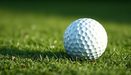 Obraz premium White dimpled golf ball resting on manicured green grass outdoors