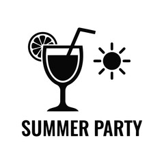 Summer Party Vector Icon with Cocktail Glass, Sun, and Lemon Slice for Event Invitations