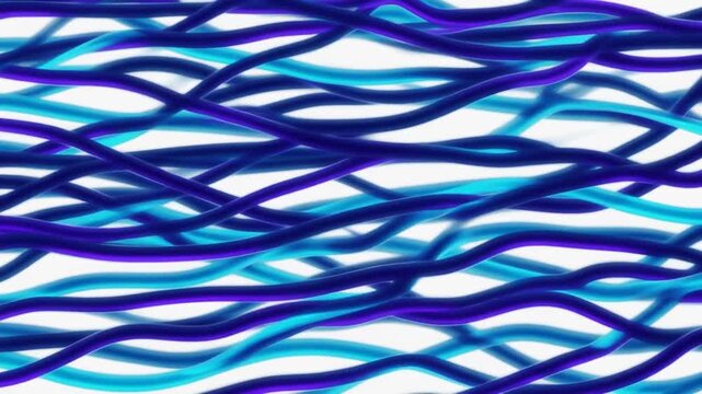 Blue and purple neon light lines intersecting on white background for technology or music visual effect