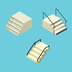 Isometric staircase with safety railing architectural vector design