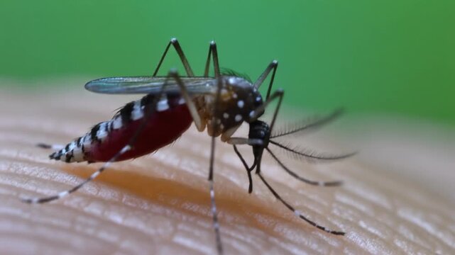 Macro Close-up of a Mosquito on Skin