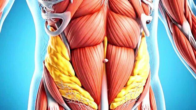 A video showcasing the human abdominal muscles and back in detail