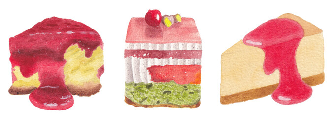 Bakery pastry cake watercolor food illustration