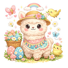 Fototapeta premium Springtime alpaca with pastel charm