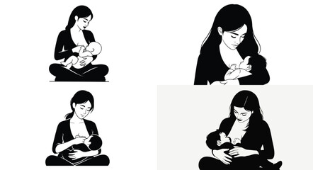 Mother breastfeeding baby in various poses