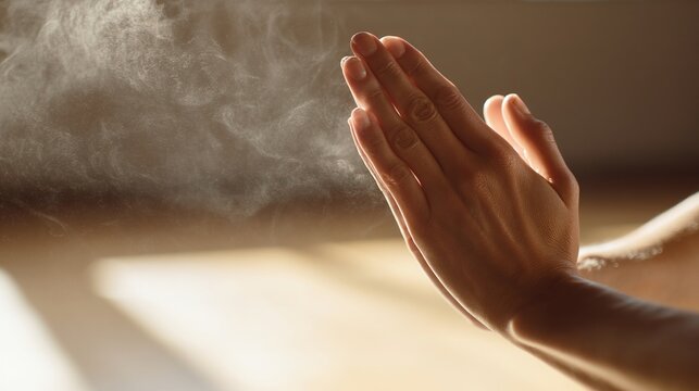 Yoga Prayer Pose with Incense Smoke / お香の煙とヨガの祈りのポーズ2