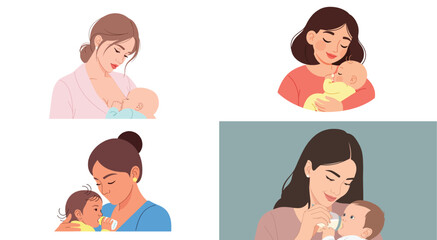 Mothers and babies bonding moments in different poses