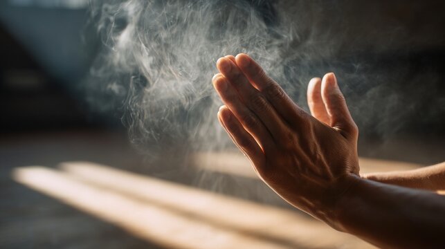 Yoga Prayer Pose with Incense Smoke / お香の煙とヨガの祈りのポーズ4
