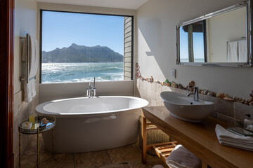 Experience luxury with a stunning ocean view bathroom in Cape Town exclusive retreat