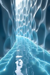 AI Generative. Futuristic Glowing Blue Ice Cave with Underground River. 2