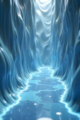 AI Generative. Futuristic Glowing Blue Ice Cave with Underground River. 1