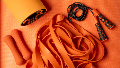 Colorful fitness background with textured accessories