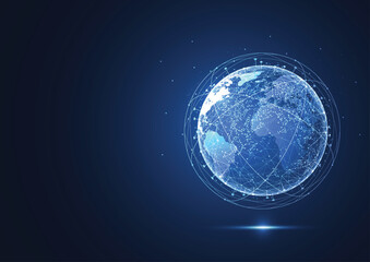 Obraz premium Global network connection with graph in futuristic concept for financial. World map point and Global business. Vector Illustration