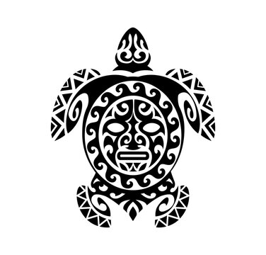 Maori sea turtle animal tribe graphic tattoo or decor. Polynesian tribe abstract tattoo, Samoan tribal graphic decoration. Maori ethnic black print