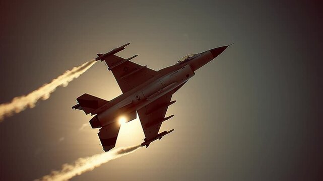 F-16 Fighter Jet Vertical Climb Action Overhead Sunset Aerial View in Heatwave Conditions
