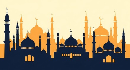 Silhouette of mosques in an abstract landscape