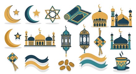 Islamic cultural icons set