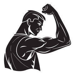 Stylized illustration of a muscular man flexing his bicep showcasing strength and fitness