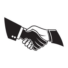 Vintage style black and white drawing of a business agreement handshake