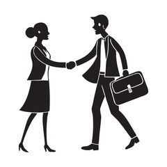 Professional business man and woman shaking hands silhouette illustration representing an agreement