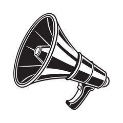 Black and white vintage megaphone illustration for announcements protest and public speaking