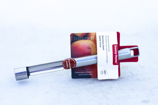 Johannesburg, South Africa - Danny Home stainless steel apple corer isolated on a clear background with copy space