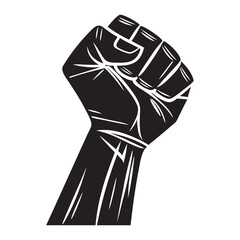 A powerful black clenched fist illustration symbolizing protest strength and solidarity
