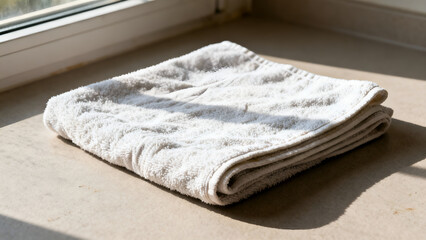 Folded Cotton Towel on Table in Natural Light, Clean Minimal Style