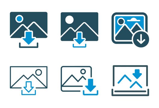 A collection of various image download icons in different styles for web and mobile applications