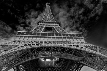 Looking up at the Eiffel Tower
