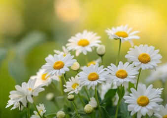 Delicate white daisies in a sunlit garden