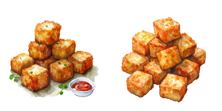 tater tots watercolor vector illustration