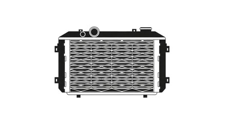 Car radiator with crisscross grill, black and white vector illustration, auto part, cooling system, automotive