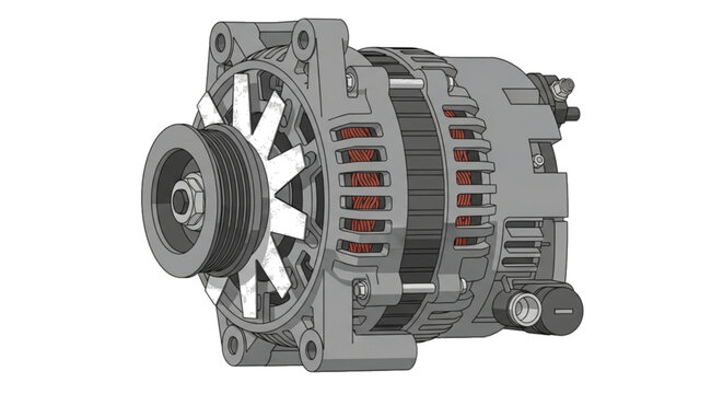 Car alternator illustration isolated on white background, electrical generator, auto part, automotive, power